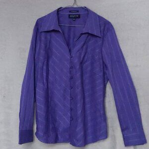 Jones New York Purple Striped Button Down Blouse